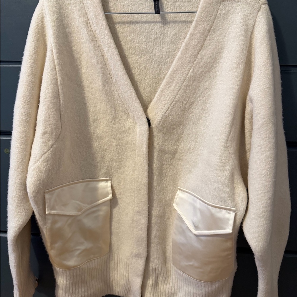 Rag & Bone Cream Cardigan with Satin Pockets